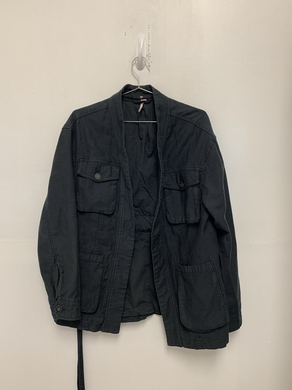 FREE PEOPLE 'In Our Nature' Washed Black Open Front Belted Cargo Jacket Sz S